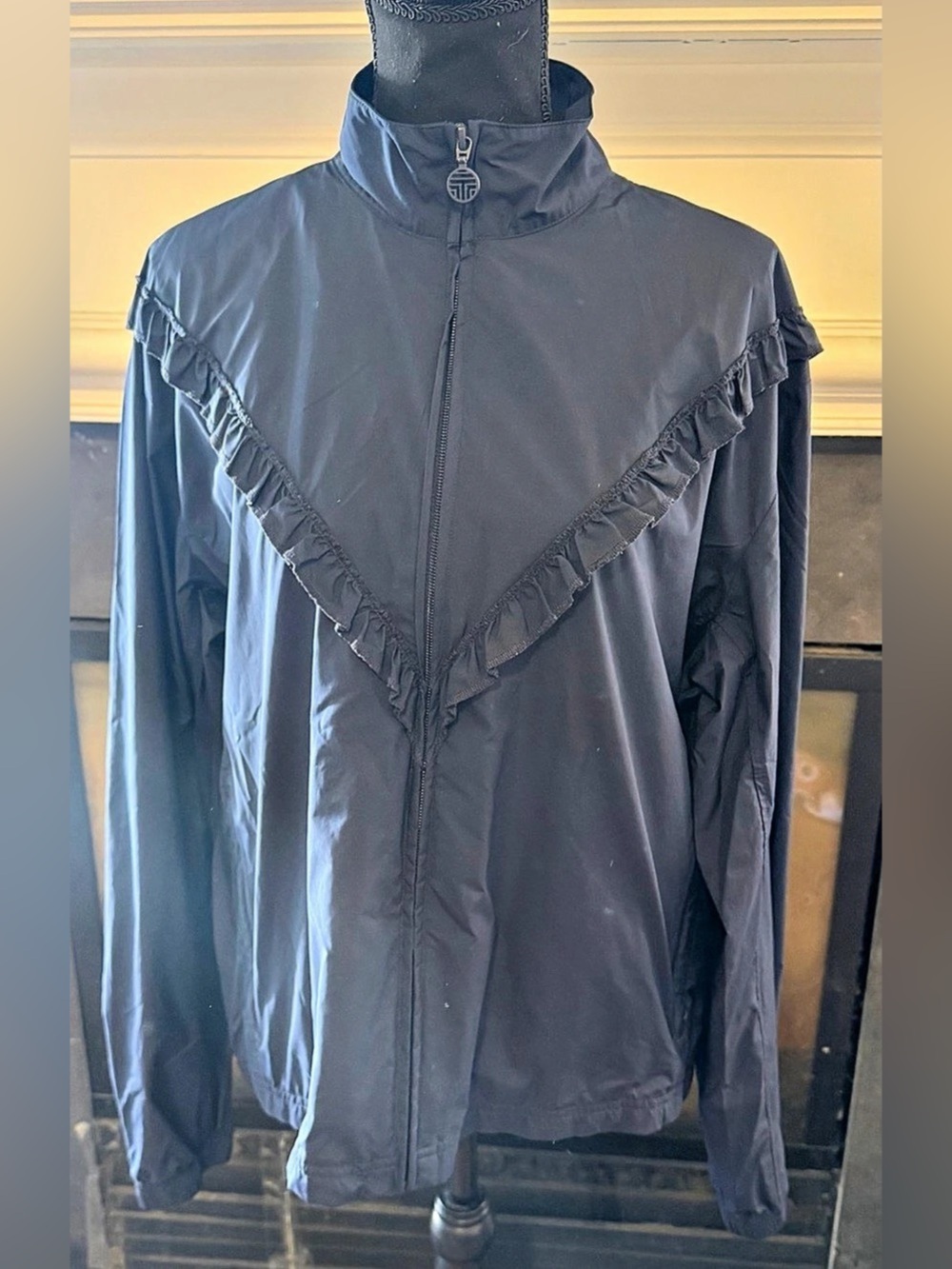 Tory Sport by Tory Burch Ruffle Windbreaker Jacket Navy Blue Women’s XL